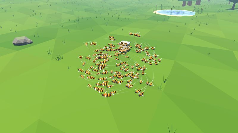 A swarm in the air over the meadow